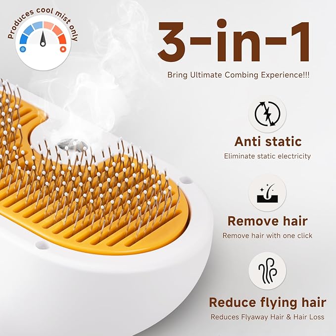 3-in-1 Pet Steam Brush Set for Dogs & Cats, Grooming Comb with Spray, Defur Tool, Water-Free Shampoo, Bath Gloves,Bath Brush, Tooth & Ear Brush, Towel (11PCS)