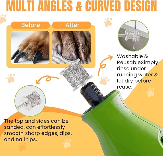 CAELUM 2Pack Diamond-Coated Pet Nail Grinder Bits, Dual Grit for Large & Small Dogs, 1/8” Shank for Dremel Nail Tools, Low Noise, Durable Nail Trimmer for Dogs, Top & Side Grinding