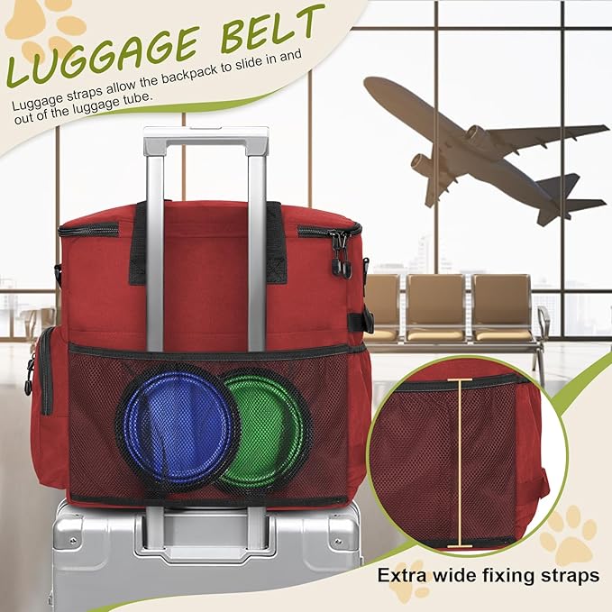 Dog Travel Bag Airline Approved–Pet Travel Tote with Collapsible Bowls,Food Containers & Feeding Mat–Multi-Pocket Organizer for Dogs & Cats, Durable & Water-Resistant for Hiking,Trips,Outdoors