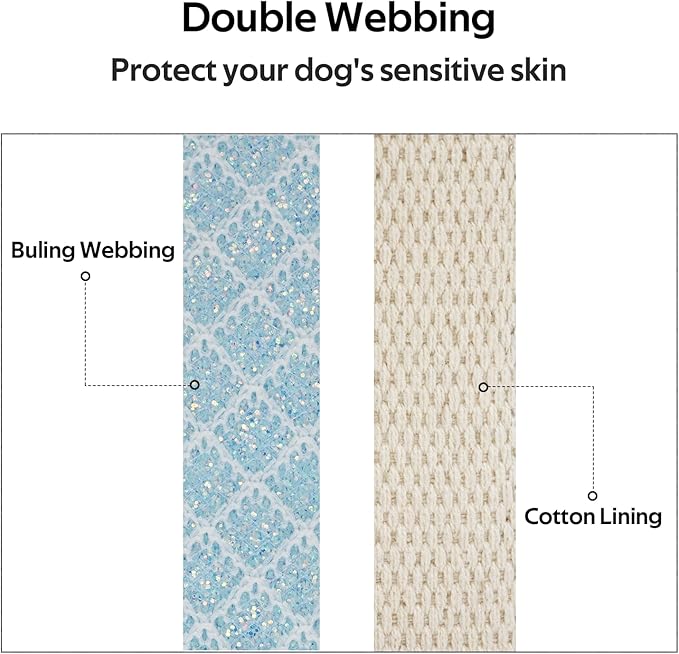 Dog Collar with Waterproof AirTag Holder & Anti-Lost QR Code, Cute Bling Warpping Adjustable Width for Small Medium Large Pet (Light Blue, M)