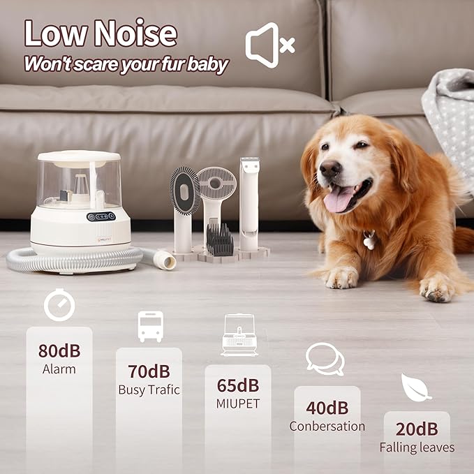 Dog Grooming Vacuum Kit, 2.5L Large Capacity, Dogs & Cats Vacuum for Shedding, 4 Pet Grooming Tools, Low Noise, Dog Nail Clipper as A Gift