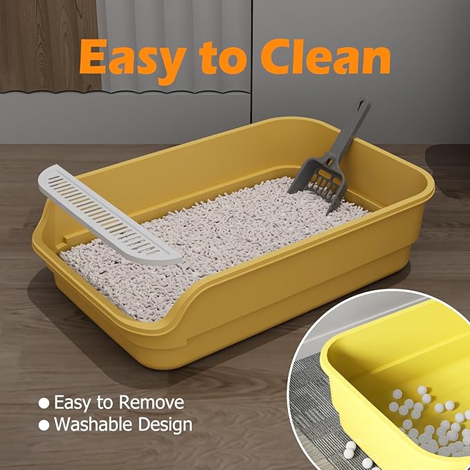 Extea Large Cat Litter Box with High Sides,Cat Boxes for Indoor Cats,Cat Litter Pan for Kitty,Litter Box with Low Entry,Easy to Clean,Anti-Splashing,23.6" x15.7" x6.2" (Grey)