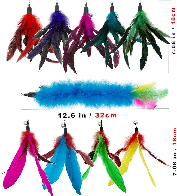 Cat Feather Toys Refills, 10 Pieces Interaction Cat Wand Replacement Feathers Toy for Indoor Cats