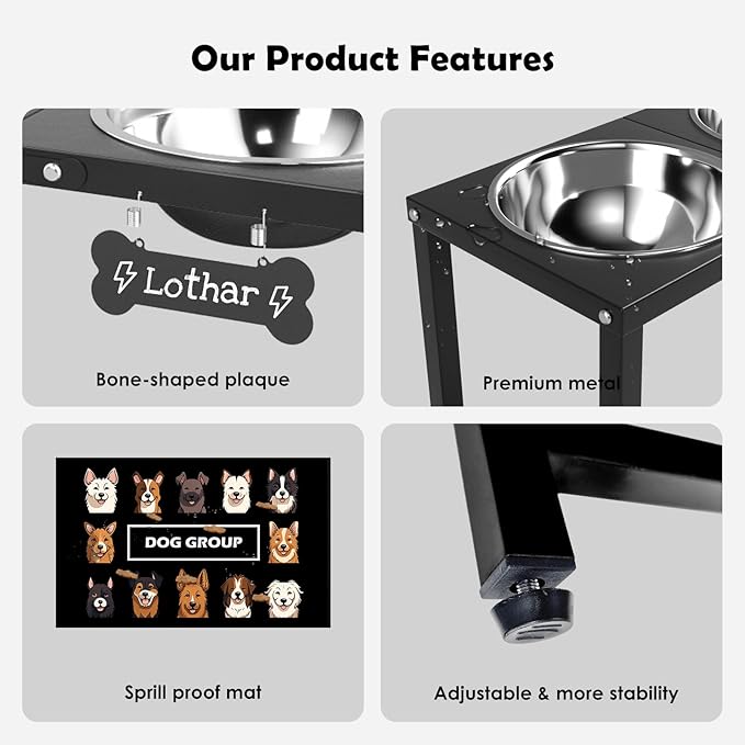 Elevated Dog Bowls for Large Extral Large Breed, Raised Bowl Stand with 2 Stainless Steel Bowls (101oz) and Spill-Proof Mat, 17" Tall Dog Feeder for Extra Large Breeds