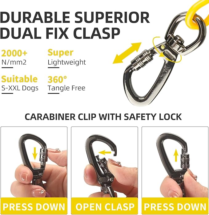 Dog tie Out Cable, 10/20/25/30/50/70/100 feet, Suitable for Dogs up to 350 pounds, Dog Cable with Swivel Buckle, Lightweight, Non-Winding, for Outdoor Camping, Chain for Yard (Yellow, 10FT)