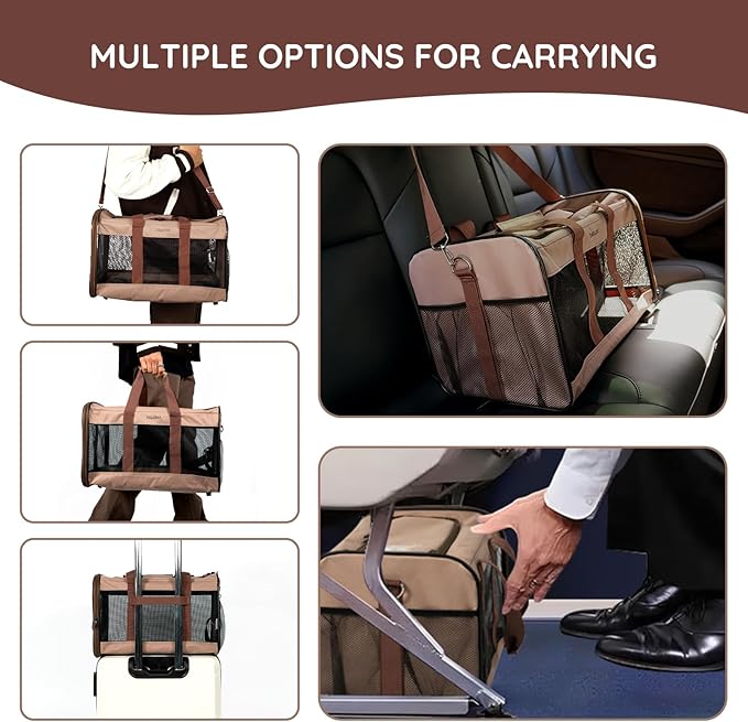 BELLA & PAL Cat Carrier Travel Bag, Airline Approved Lightweight Cat Carrier, Soft Sided Pet Carrier for Puppy Dogs Up to 18lbs, Collapsible Kitten Bag with Removable Waterproof Mat, Ventilated Mesh