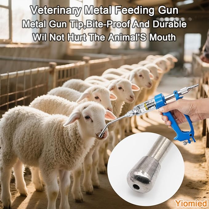 20ML Veterinary Metal Feeding Gun, Continuous Drench Gun Dosing Device Veterinary Adjustable Medicine Dispenser Husbandry Autonomous Feeding Tool, for Pig Cow, Sheep, Horse (Blue, 20ML+Kettle)