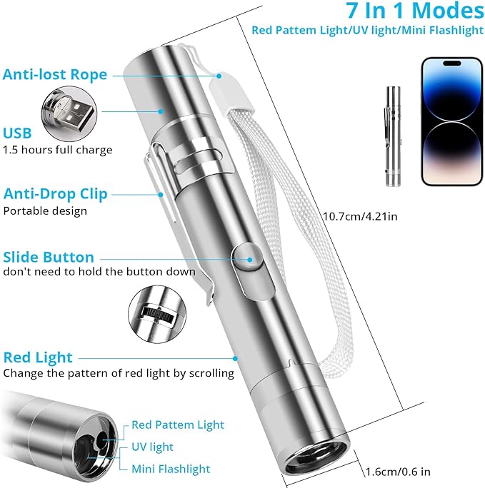 Cat Toy Pointer for Indoor Cats, 2 Pieces, USB Rechargeable Kitten Toys with 7 Adjustable Patterns, Interactive Chase Toys for Indoor Cats & Dogs, Training & Exercise Fun