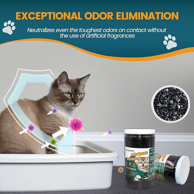 Cat Litter Deodorizer 2.4Lb Activated Carbon Litter Box Odor Eliminator Absorber Unscented Cat Litter Odor Control Room Deodorizer Solution for Homes with Pets