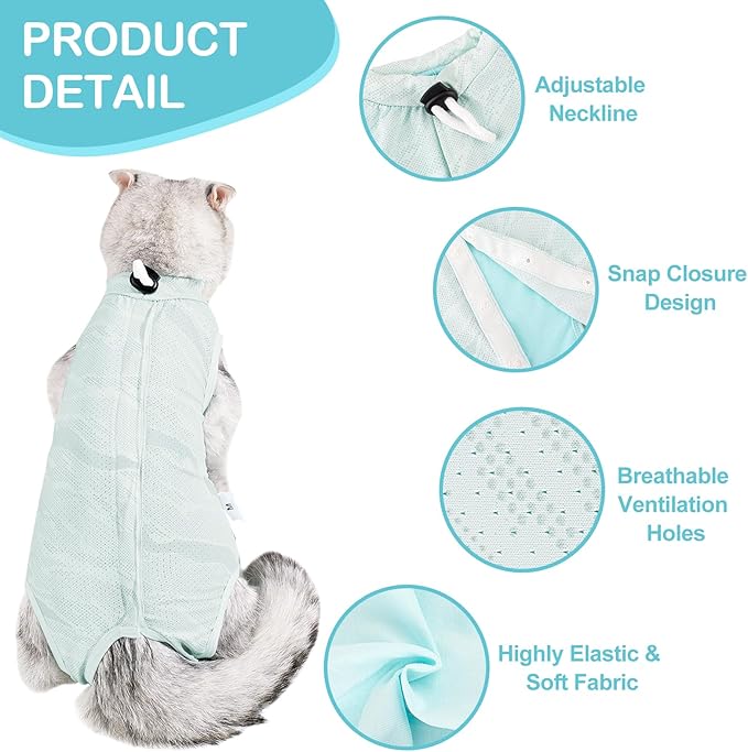 Cat Recovery Suit Cat Onesie for Cats After Surgery, Breathable Cat Surgery Recovery Suit Female for Abdominal Wounds, Kitten Recovery Suit E-Collar Alternative Cat Onesie After Spay Anti Licking