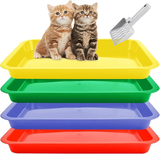 4 Pcs Open Small Kitten Litter Box, 15x12x1.4 Inch Low Entry Mini Open Cat Litter Box Rabbit Litter Pan Portable Shallow Litter Box Waterproof Travel Toilet for Bunny Guinea Pig Small Pet