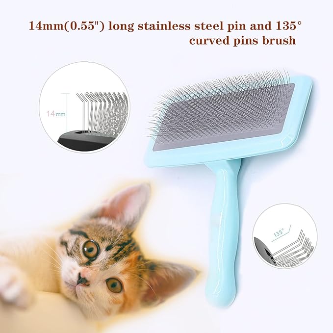 Air Cushion Slicker Brush for Dogs Cats,Soft Pin Shedding Brush for Short Haired Dog,Cat, Pet Grooming Wire Brush for Thin Curly Matted Tangled Hair,14mm(0.55"),Green