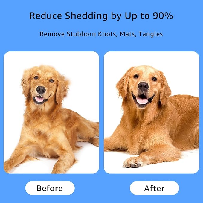 YINGFAN Pet Grooming Combo, Double-Sided Dematting Deshedding Undercoat Rake for Dogs and Cats, Extra Wide Dog Brush for Shedding (Blue)