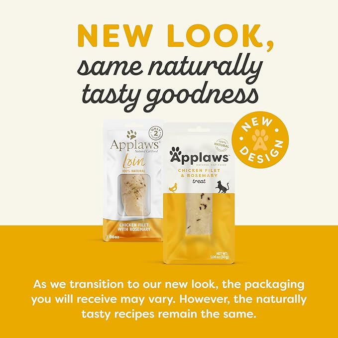 Applaws Natural Cat Treats, Grain-Free, High-Protein Whole Chicken & Rosemary Loins, Single-Ingredient Healthy Snack for Cats (12 x 1.06 oz Loins)