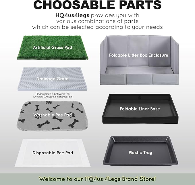 Dog Grass Pad with Foldable Dog Litter Box,Large Liner Base for Balcony，Ultra-Absorbent Artificial Grass Pads for Dogs Pee Pad Holder, Potty Training, 2 PCS Reusable Pee Pad