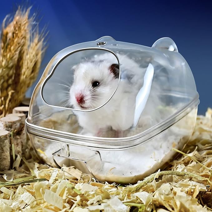 Hamster Bathtub,Hamster Bathroom,Small Animal Habitat Décor,Sand Bath Container Transparent Beds,Hamster Bed,Ice Bathtub,Sleep Pad Nest,Sand Bath Box for Small Pet Animals Cage Accessories（L）