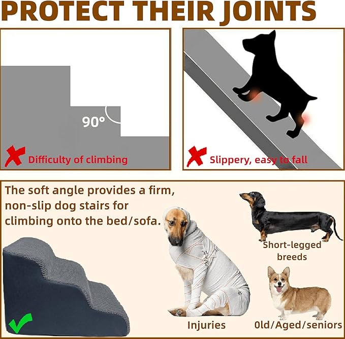 Dog Stairs for High Beds Couches 2-Step 2-5 Step Pet Stairs Steps for Small Large Dogs Cats Non-Slip Balanced Ramp Indoor Stairs with Non-Slip Sticker 30D Grey