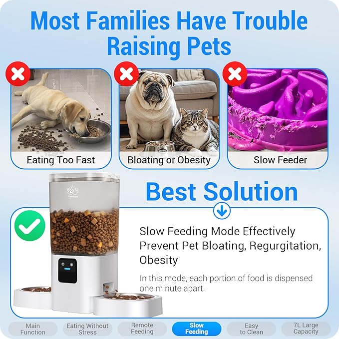 Automatic Cat Feeder with Slow Feed for 2 Cats: 5G WiFi Automatic Dog Feeder with 7L Large Food Storage, Cat Food Dispenser with Alexa for Multiple Pets, Detachable for Easy Cleaning -29 Cup