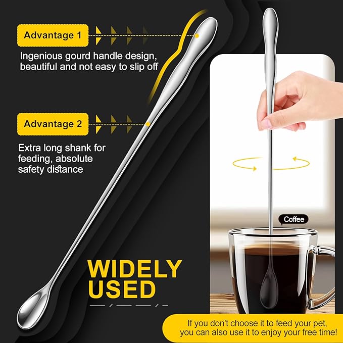 2pcs Reptile Feeding Tongs, Feeding Spoon, Stainless Steel Aquarium Feeding Tools, Curved Long Tweezers 10.6 in, Long Spoon 10 in (Coffee Spoon) for Feeding Lizards, Bearded Dragons and More.