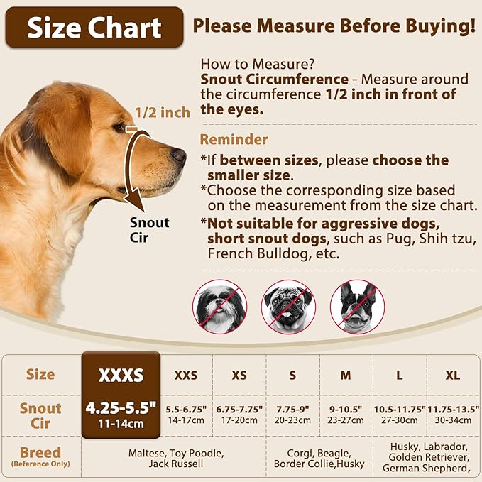 Crazy Felix Nylon Dog Muzzle for Small Medium Large Dogs Dachshund Beagle Poodle Labrador, Air Mesh Breathable and Drinkable Pet Mouth Guard for Anti-Biting Chewing Scavenging(XXXS, Blue)