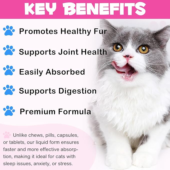 Collagen for Cats, Daily Liquid Collagen Drops for Cats with Allergies, Biotin, Vitamin C and Hyaluronic Acid, Improves Mobility Skin and Coat Health, Itch Relief for Cat, Salmon Flavor, 60ML
