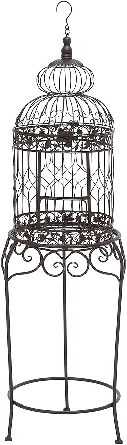 Deco 79 Vintage Metal Free-Standing Birdcage, 14" x 14" x 47", Black