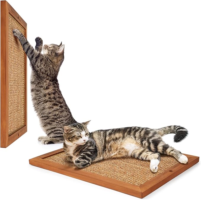 2PCS Cat Scratching Post - BXL, Natural Wooden Sisal Cat Wall Scratcher, Floor or Wall Mounted Vertical Cat Scratch Pad for Indoor Cats Adults or Kittens, Cat Wall Furniture Protector