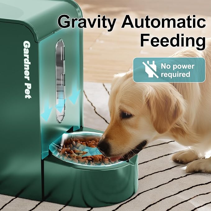 Gardner Pet Automatic Gravity Pet Feeder, 0.8 Gallons*2 Dog Feeder and Water Dispenser Set 100% BPA-Free, 2-in-1 Gravity Feeder with Stainless Steel Bowl for Dogs, Cats, Rabbits, Puppies (Green)