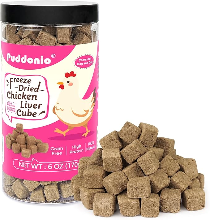 Freeze Dried Cats & Dogs Raw Treats, All Natural Single Ingredient Chicken Liver, High Protein Healthy Pet Training Treats or Food Topper, 6 oz