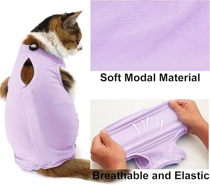 Cat Recovery Suit, Surgical Recovery Clothes for Abdominal Wound or Skin Disease, Cats Onesie After Surgery and Spay, E-Collar Alternative Pajama Suit (Purple, Large)