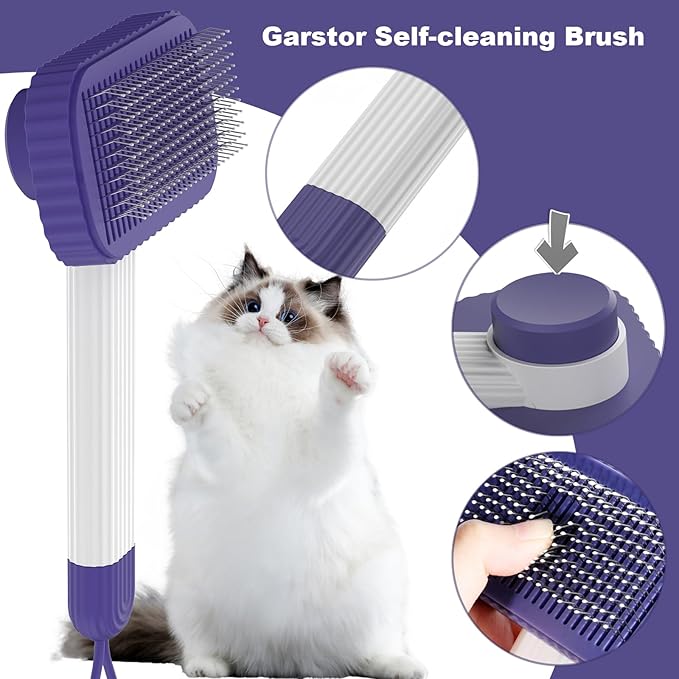 Cat brush, Cat Brush for Long or Short Haired Cats, Remove Loose Fur and Mats, Rounded Pins Reduces Painful Pulling, Not for Tangle and Curly Fur, Dark Blue