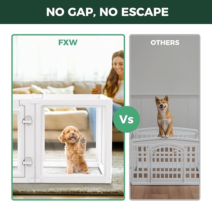 FXW AuraSpace Acrylic Indoor Unleashed Dog Playpen for Puppies and Small Dogs, 24 Inch, 6 Panels, White