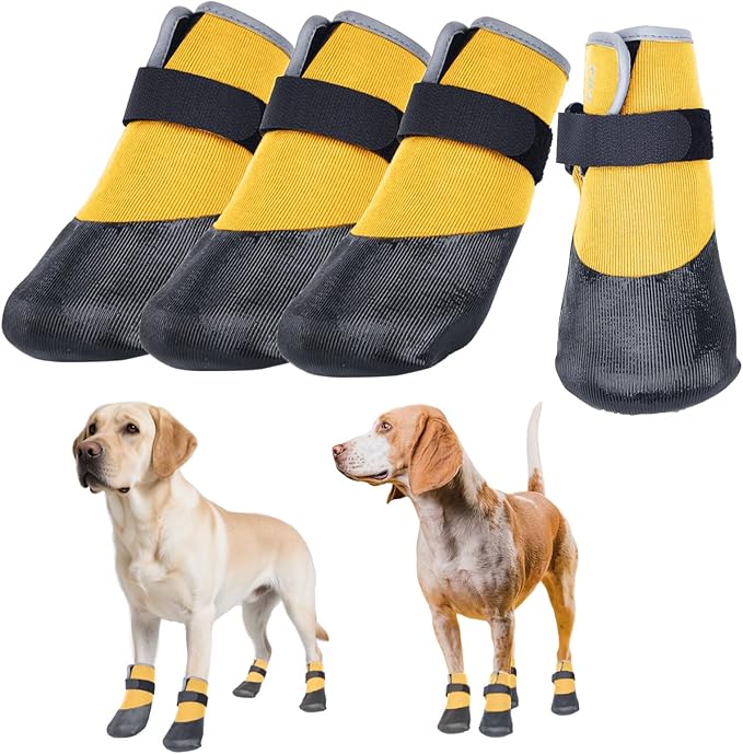 Dog Shoes Lightweight Dog Boots-Breathable Knitted Paw Protector with Adjustable Strap for Hot Pavement, Rain Walking, Hardwood Floors Anti Slip Reduce Noise, Prevent Licking Paws(Yellow,XL)