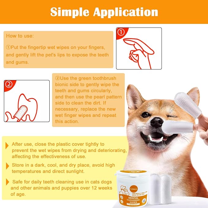 Dog Dental Wipes, Pet Dental Finger Wipes for Dogs & Cats, Dog Teeth Cleaning Wipes, Reduce Plaque & Tartar Buildup, Fresh Breath, Protect Gums, Dog Ear Cleaner Wipes Remove Wax, Coconut Scent, 50Pcs