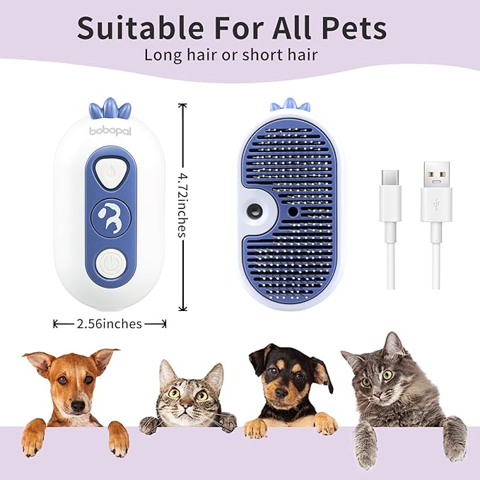 Cat Steam Brush, 3-in-1 Pet Steam Brush for Cats Shedding & Grooming, Brushes for Indoor Cats, Anti-Static Hair Removal Comb with Water Tank, Gentle Grooming Supplies for Long & Short Hair