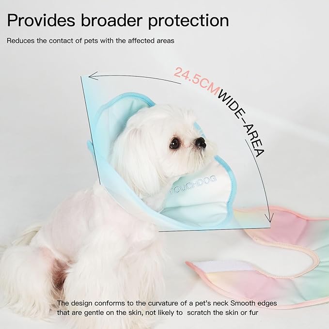 Touchdog Foldable Dog Cone Collar for Cats & Dogs - Adjustable Soft Recovery Collar with Waterproof PU Coating, Lightweight Design, 24.5cm/9.6in Wide Barrier (Blue Gradient Color, XS)