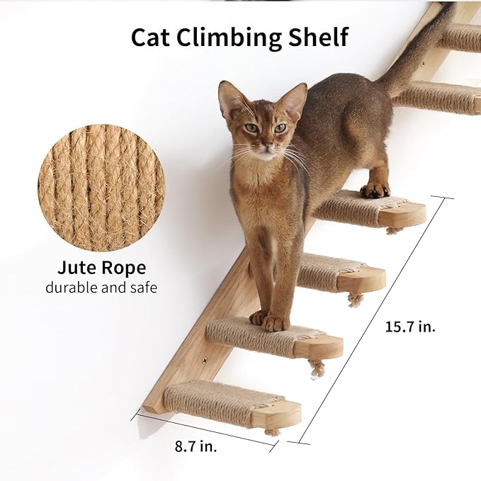 FUKUMARU Cat Wall Furniture, 3 Pack Cats Walls Shelves Set, Solid Rubber Wood Kitten Shelf for Sleeping, Playing, Climbing and Lounging