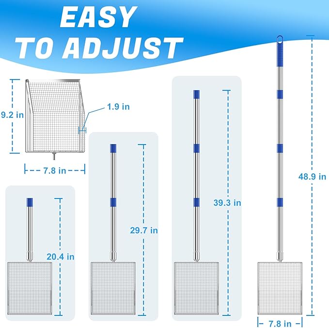 Chicken Poop Scooper, 304 Stainless Steel Shovel Head, 4-in-1 Chicken Litter Scoop with Handle for Chicken Coop & Pet Waste Cleaning, Multifunctional Litter Sifting Shovel(20 to 49")