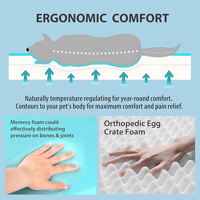 Cooling Dog Bed for Large Dogs - Orthopedic Pet Beds with Memory Foam, QMAX>0.5, Waterproof Removable Washable Cover for Hot Weather, Grey, 35" L x 23" W x 3" H