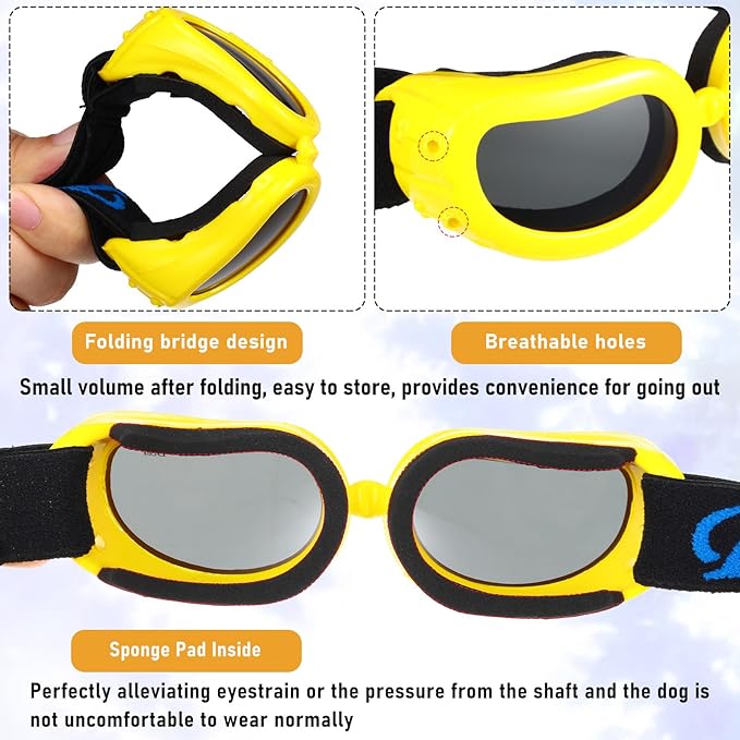 Frienda Dog Helmet and Goggles, UV Protection Doggy Sunglasses and 4 Inch Padded Puppy Motorcycle Helmet Adorable Dog Goggles with Adjustable Belt for Small Dogs Puppy Riding (Yellow,L)