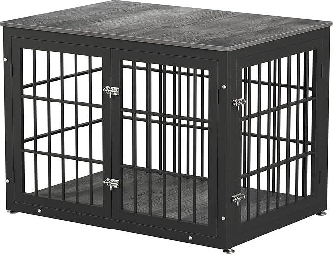42 Inch Heavy Duty Dog Crate Furniture for Large and Medium Dogs, Decorative Pet House End Table, Wooden Cage Kennel Furniture Indoor, Gray