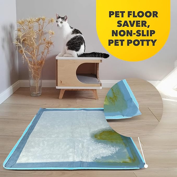 TidyFriend Dog Pee Pad Holder Tray Fits for 24” x 24” Wee Wee Pee Pads - Stable Grip, Raised Edges, Quick-Wipe Silicone Surface Dog Potty Tray Holder for Indoor Flooring Protection (Sky Blue)