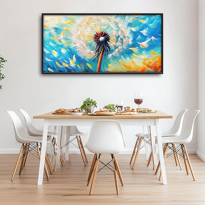 Extra Large Abstract Dandelion Framed Wall Art for Living Room,Oversized Colorful Dandelion Flower Pictures Wall Decor,Blue Canvas Print Painting Modern Artwork Bedroom Office Bathroom 60L" x 30W"