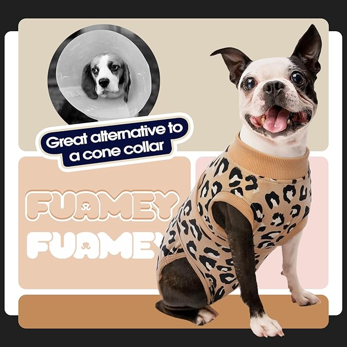 FUAMEY Recovery Suit for Dogs After Surgery,Soft Breathable Dog Bodysuit E-Collar & Cone Alternative Surgical Suit,Male Female Dog Neuter Spay Suits Anti Licking Wounds Onesie Brown Leopard L