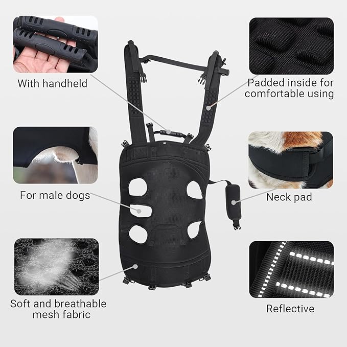Dog Lift Harness Backpack Carrier for Large Dogs, Full Body Sling with Handle, Dog Harness for Joint Injuries, Arthritis, Ideal for Stairs, Elderly Dogs (Blue XX-Large 50-66 LBS)