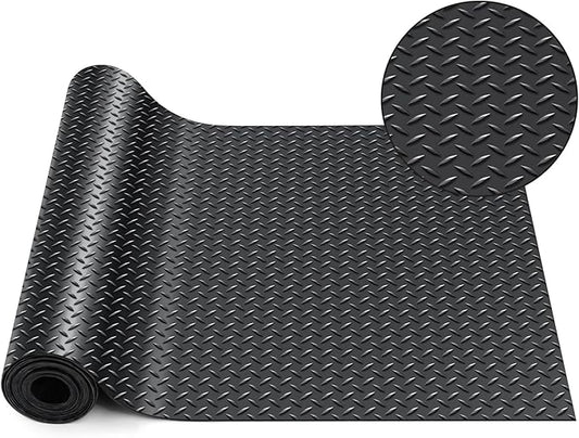 Breling 16 in x 10 ft Rubber Diamond Plate Rolls Mats, Heavy Duty Flooring Rug for Trailers Garage, PVC Water/Stain Outside Stall Resistant Parking Rv Tool(Black)