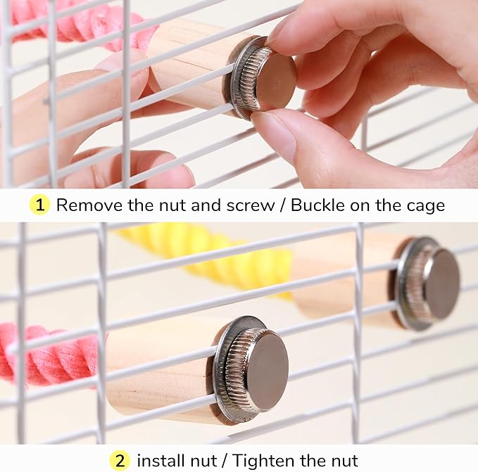 Multi-Color Rope Bird Perch Toys for Parrot Cage Stand, Climbing Swing Accessories for Cockatiel, Parakeets, Budgies, Lovebirds, Conures, Finches - 15.7 inch
