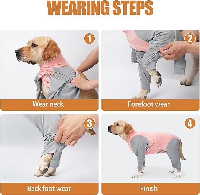 Dog Recovery Suit, Abdominal Wound After Surgery Wear, Prevent Licking Wounds, E-Collar & Cone Alternatives, Long Sleeve Postoperative Shirts Dog Bodysuit Prevent Shedding(3XL, Pink)