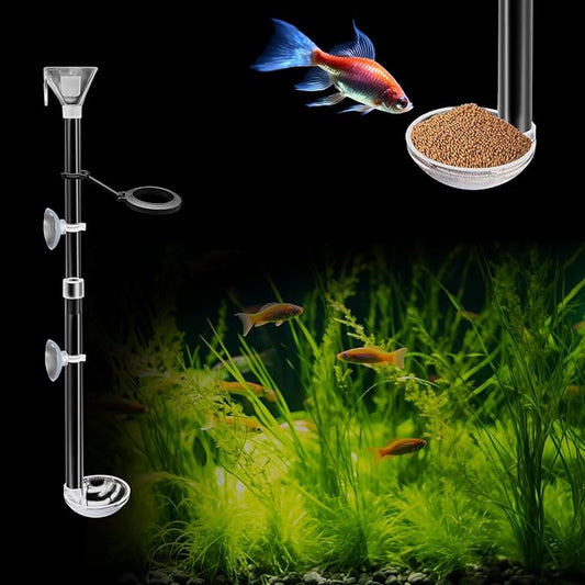 Aquarium Fish Shrimp Feeding Dish Set, Shrimp Feeding Dish Set, Transparent Shrimp Feeding Adjustable Tube with Feeding Ring, Cleaning Brush for Fish Tank and Preventing Food Scattering (Small)