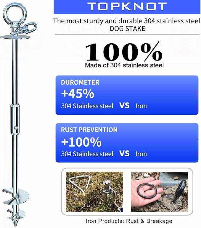 Dog Tie Out Stake for Yard,(up to 300lbs),360° Swivel Dog Run Anchor,Use Any Tie Out Cable or Yard Leash- Outdoor Camping(Anchor Only)